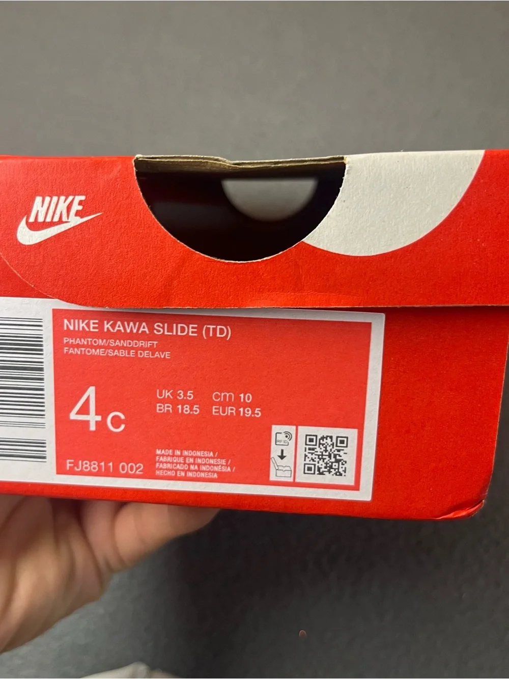 Nike Kawa Slide TD Phantom/Sandrift Size: 4C